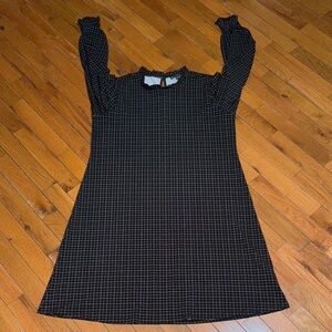 Adrianna Papell Black Checkered Long Sleeve Dress